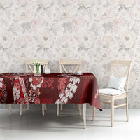 Hawaii Puakenikeni and Maile Lei Tablecloth Red Japanese Wave Style LT9 - Polynesian Pride