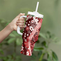Hawaii Puakenikeni and Maile Lei Tumbler With Handle Red Japanese Wave Style LT9 - Polynesian Pride