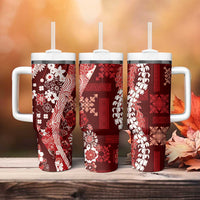 Hawaii Puakenikeni and Maile Lei Tumbler With Handle Red Japanese Wave Style LT9 - Polynesian Pride