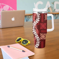 Hawaii Puakenikeni and Maile Lei Tumbler With Handle Red Japanese Wave Style LT9 - Polynesian Pride
