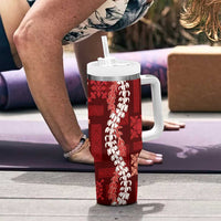 Hawaii Puakenikeni and Maile Lei Tumbler With Handle Red Japanese Wave Style LT9 - Polynesian Pride
