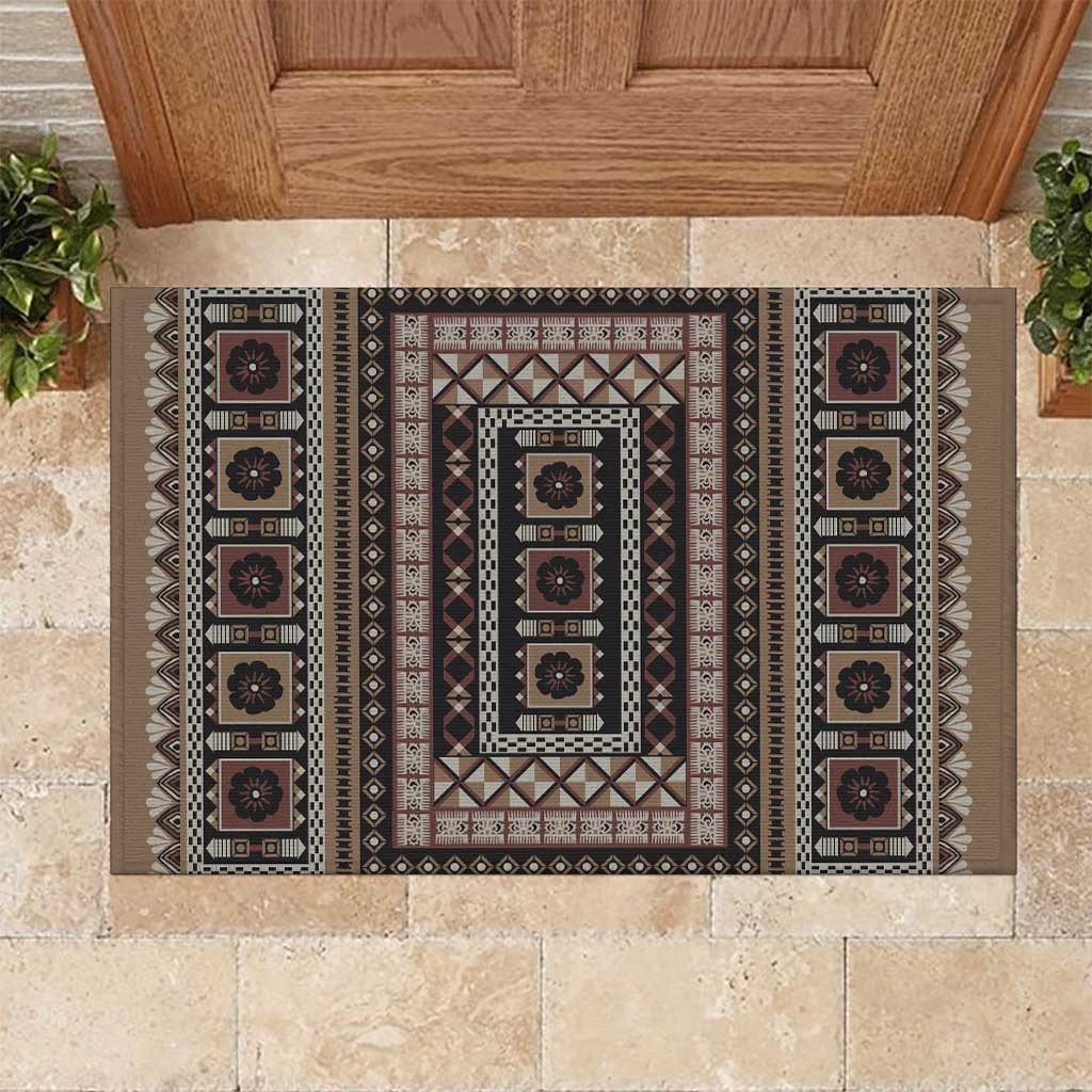 Bula Fiji Rubber Doormat Vintage Fijian Tribal Tapa Pattern LT9 Brown - Polynesian Pride