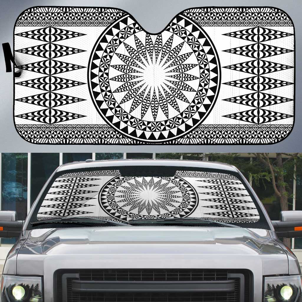 All White Tonga Malo e lelei Auto Sun Shade Vintage Ngatu Tribal Pattern LT9 White - Polynesian Pride