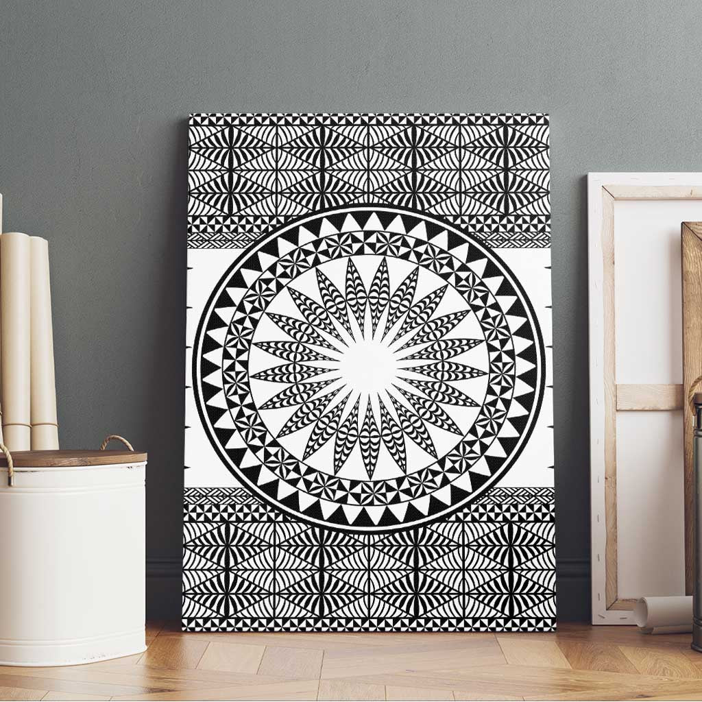 All White Tonga Malo e lelei Canvas Wall Art Vintage Ngatu Tribal Pattern LT9 - Polynesian Pride