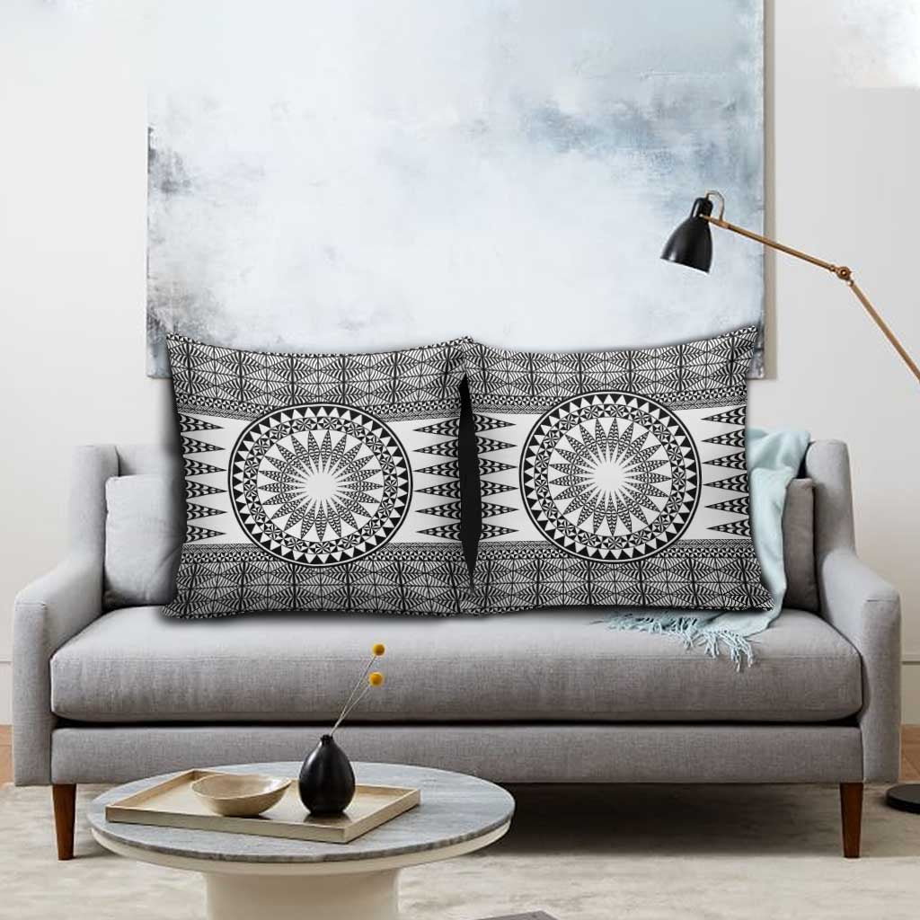 All White Tonga Malo e lelei Pillow Cover Vintage Ngatu Tribal Pattern LT9 - Polynesian Pride