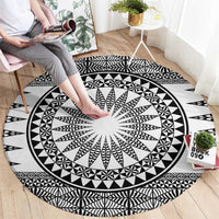 All White Tonga Malo e lelei Round Carpet Vintage Ngatu Tribal Pattern LT9 - Polynesian Pride