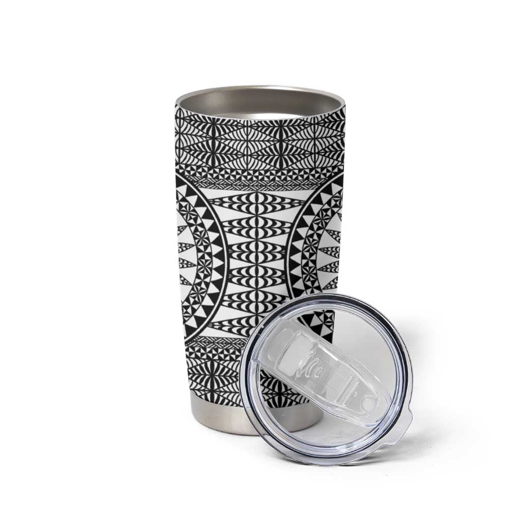 All White Tonga Malo e lelei Tumbler Cup Vintage Ngatu Tribal Pattern LT9 - Polynesian Pride
