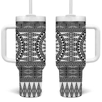 All White Tonga Malo e lelei Tumbler With Handle Vintage Ngatu Tribal Pattern LT9 One Size: 40 oz White - Polynesian Pride