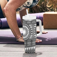 All White Tonga Malo e lelei Tumbler With Handle Vintage Ngatu Tribal Pattern LT9 - Polynesian Pride