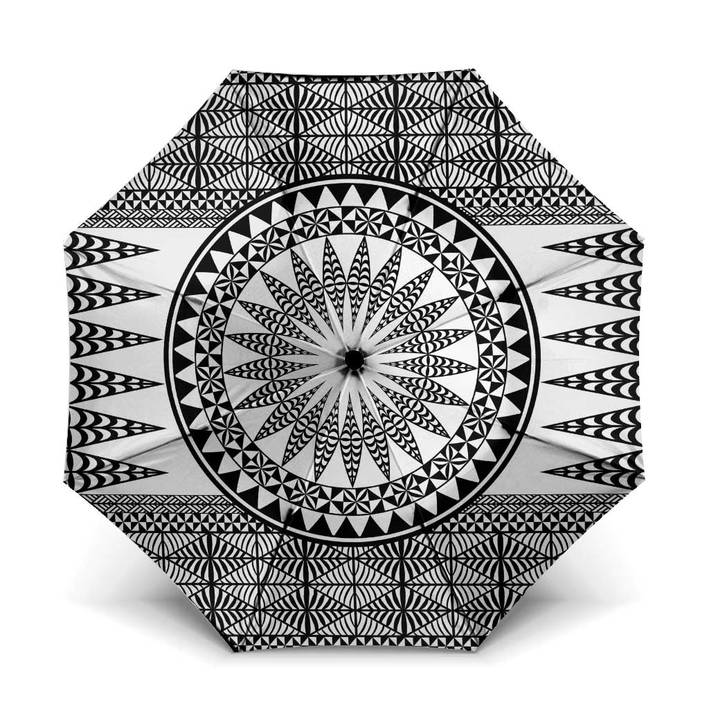 All White Tonga Malo e lelei Umbrella Vintage Ngatu Tribal Pattern LT9 One Size Folded 11.42 inch Opened Diameter 37.4 inch White - Polynesian Pride