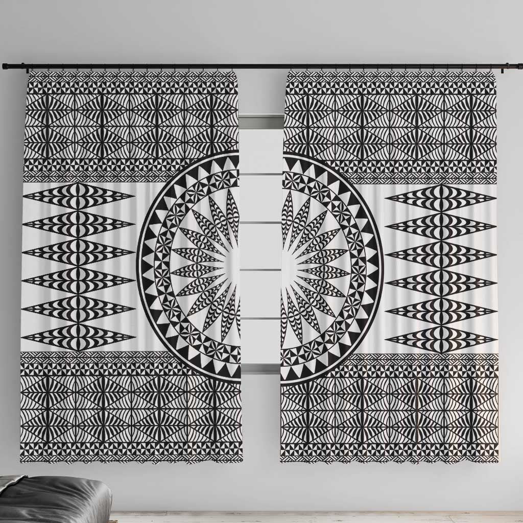 All White Tonga Malo e lelei Window Curtain Vintage Ngatu Tribal Pattern LT9 With Hooks White - Polynesian Pride