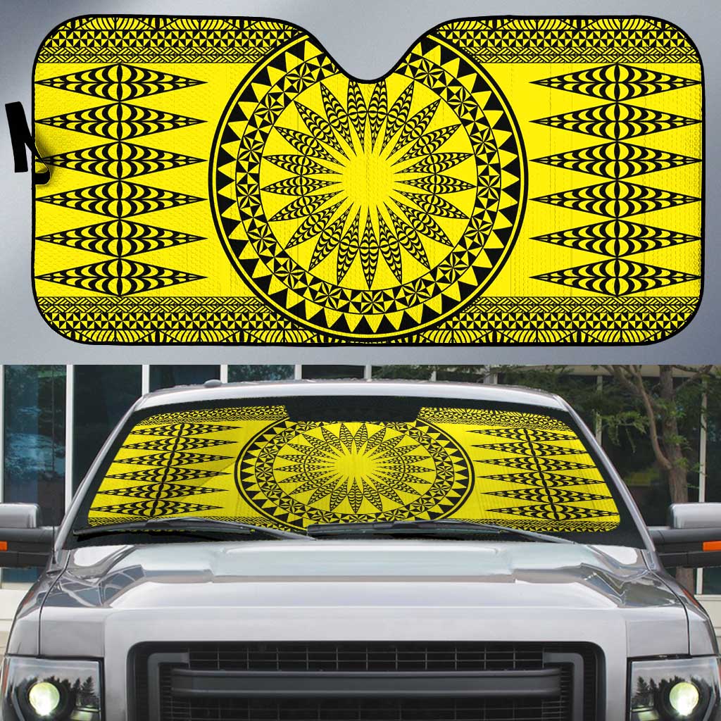 All Yellow Tonga Malo e lelei Auto Sun Shade Vintage Ngatu Tribal Pattern LT9 Yellow - Polynesian Pride