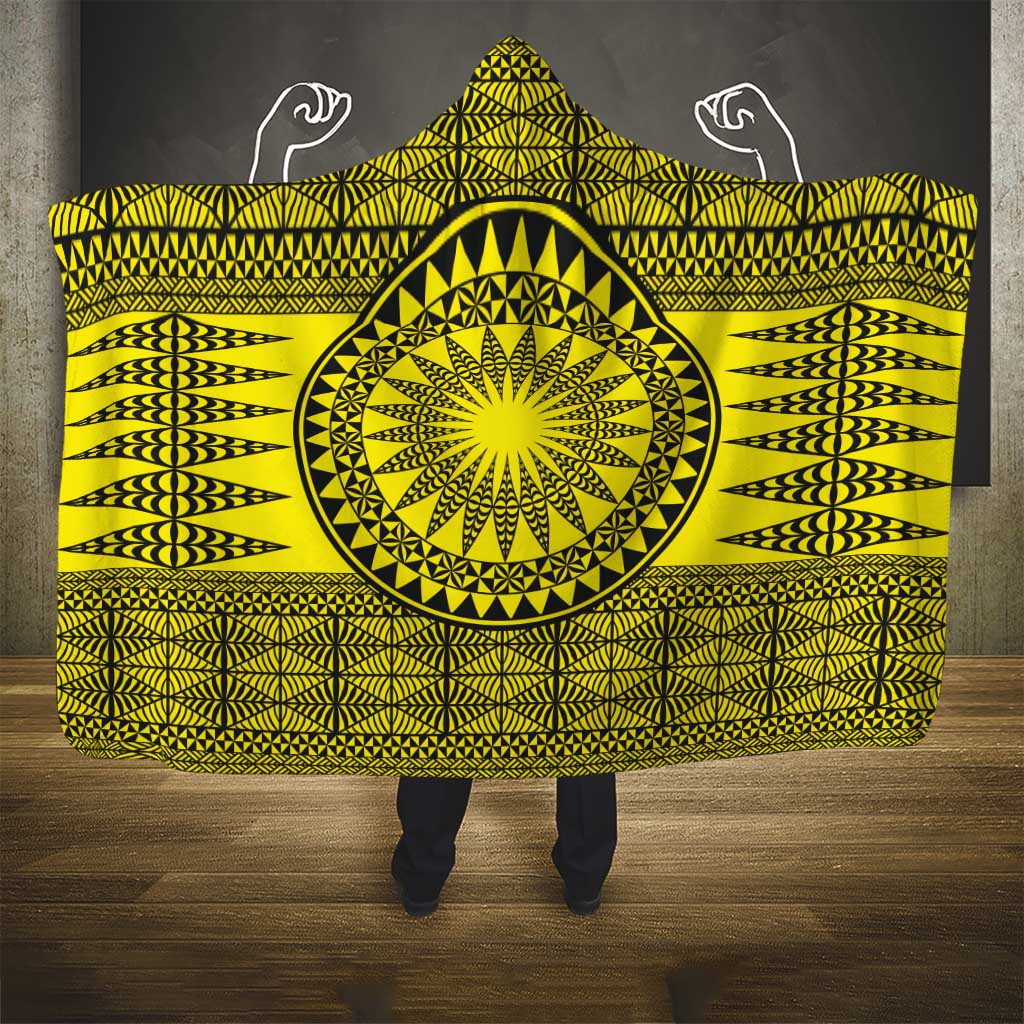 All Yellow Tonga Malo e lelei Hooded Blanket Vintage Ngatu Tribal Pattern LT9 - Polynesian Pride