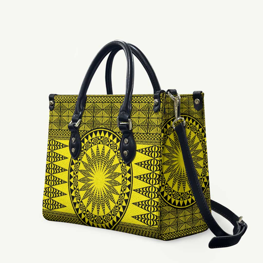 All Yellow Tonga Malo e lelei Leather Bag Vintage Ngatu Tribal Pattern LT9 Yellow - Polynesian Pride