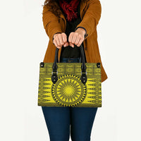 All Yellow Tonga Malo e lelei Leather Bag Vintage Ngatu Tribal Pattern LT9 - Polynesian Pride
