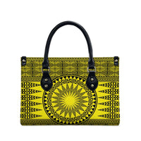 All Yellow Tonga Malo e lelei Leather Bag Vintage Ngatu Tribal Pattern LT9 - Polynesian Pride