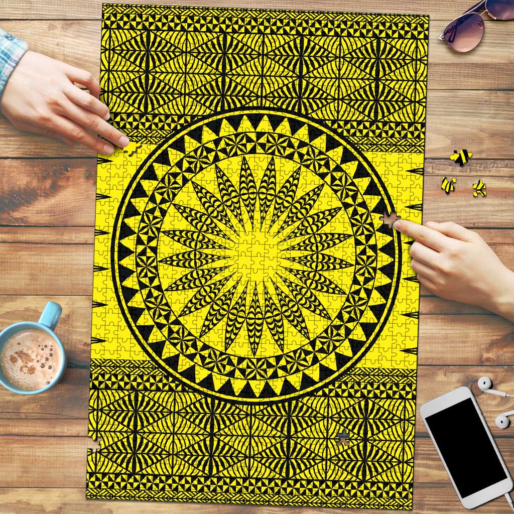 All Yellow Tonga Malo e lelei Puzzle Vintage Ngatu Tribal Pattern LT9 Yellow - Polynesian Pride