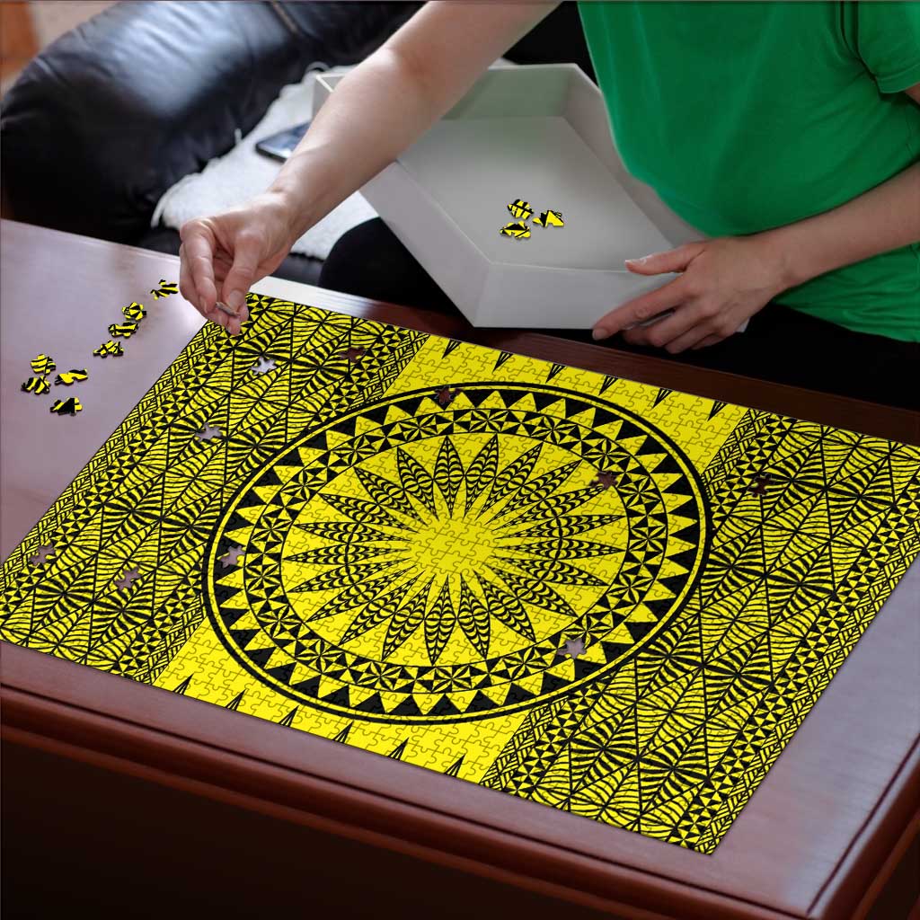 All Yellow Tonga Malo e lelei Puzzle Vintage Ngatu Tribal Pattern LT9 - Polynesian Pride