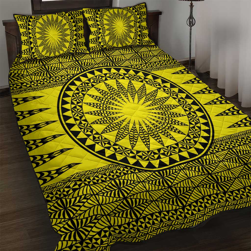 All Yellow Tonga Malo e lelei Quilt Bed Set Vintage Ngatu Tribal Pattern LT9 Yellow - Polynesian Pride