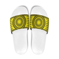 All Yellow Tonga Malo e lelei Slide Sandals Vintage Ngatu Tribal Pattern LT9 Yellow - Polynesian Pride
