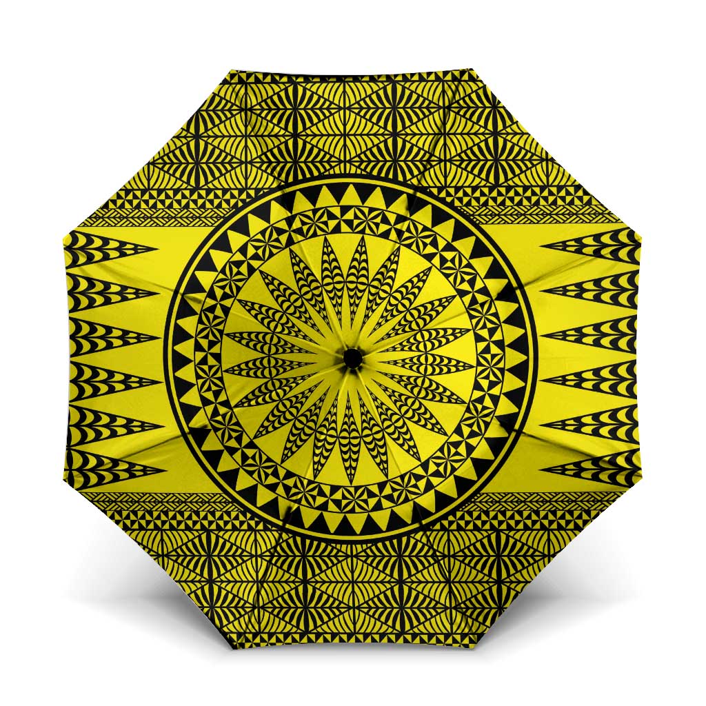 All Yellow Tonga Malo e lelei Umbrella Vintage Ngatu Tribal Pattern LT9 One Size Folded 11.42 inch Opened Diameter 37.4 inch Yellow - Polynesian Pride