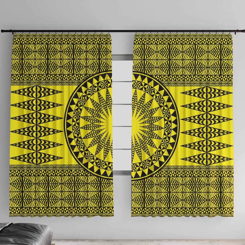 All Yellow Tonga Malo e lelei Window Curtain Vintage Ngatu Tribal Pattern LT9 With Hooks Yellow - Polynesian Pride
