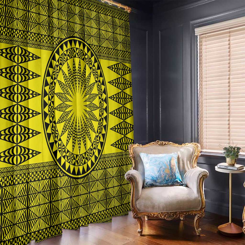 All Yellow Tonga Malo e lelei Window Curtain Vintage Ngatu Tribal Pattern LT9 - Polynesian Pride