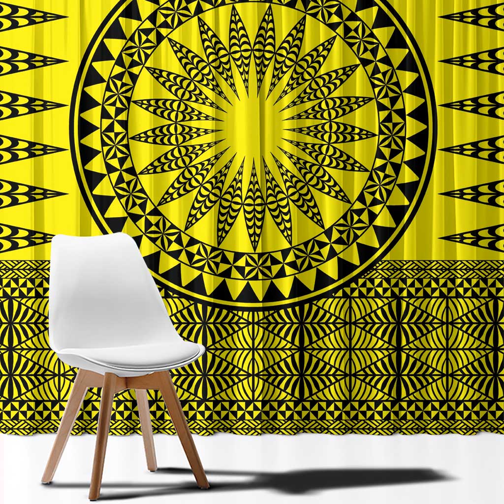 All Yellow Tonga Malo e lelei Window Curtain Vintage Ngatu Tribal Pattern LT9 - Polynesian Pride