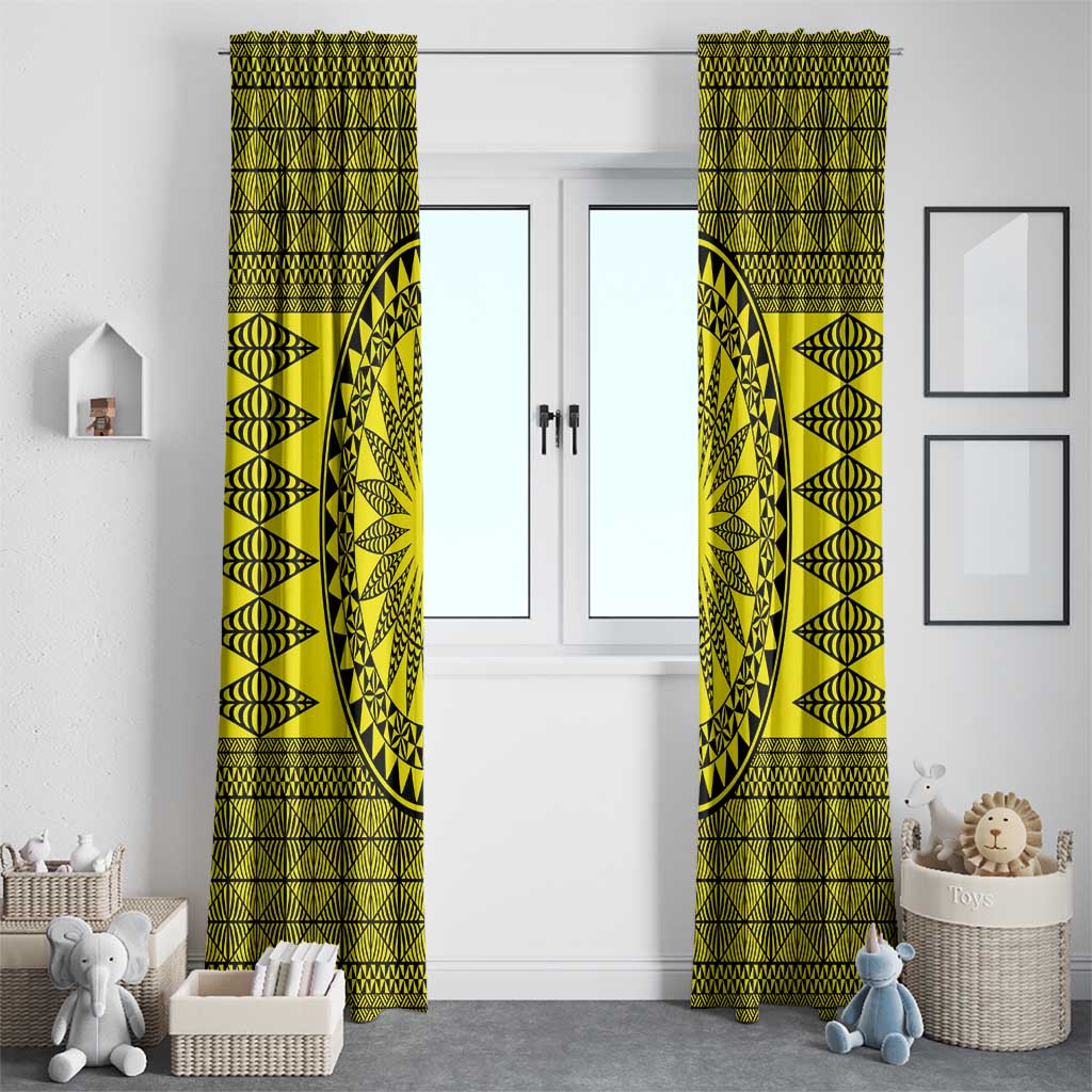 All Yellow Tonga Malo e lelei Window Curtain Vintage Ngatu Tribal Pattern LT9 - Polynesian Pride