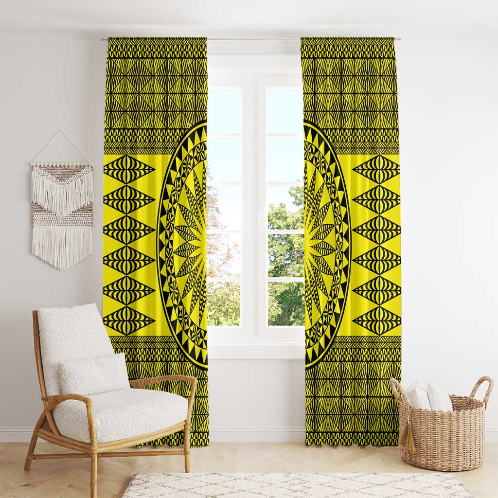 All Yellow Tonga Malo e lelei Window Curtain Vintage Ngatu Tribal Pattern LT9 - Polynesian Pride