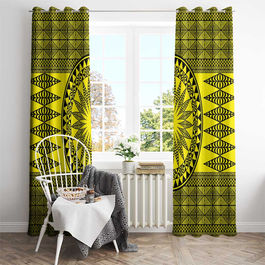 All Yellow Tonga Malo e lelei Window Curtain Vintage Ngatu Tribal Pattern LT9 - Polynesian Pride