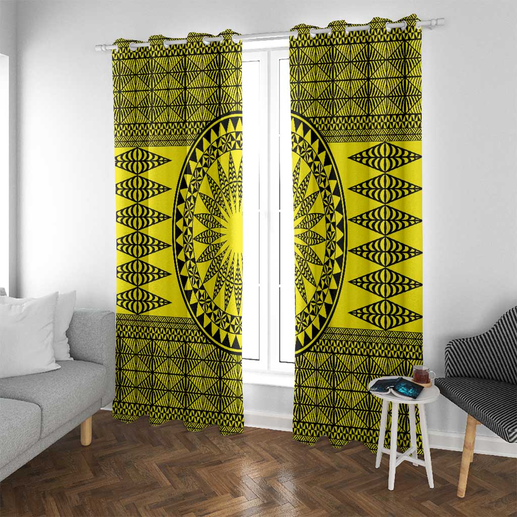All Yellow Tonga Malo e lelei Window Curtain Vintage Ngatu Tribal Pattern LT9 With Grommets Yellow - Polynesian Pride