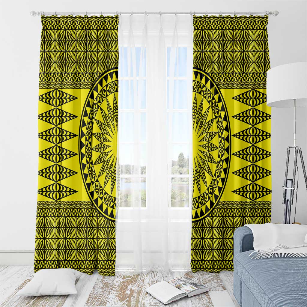 All Yellow Tonga Malo e lelei Window Curtain Vintage Ngatu Tribal Pattern LT9 - Polynesian Pride