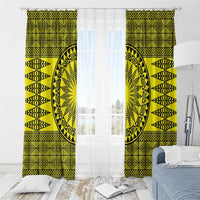 All Yellow Tonga Malo e lelei Window Curtain Vintage Ngatu Tribal Pattern LT9 - Polynesian Pride