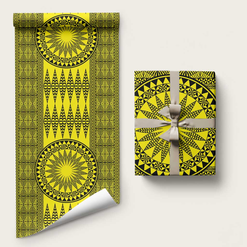All Yellow Tonga Malo e lelei Wrapping Paper Vintage Ngatu Tribal Pattern LT9 58" × 23" Yellow - Polynesian Pride