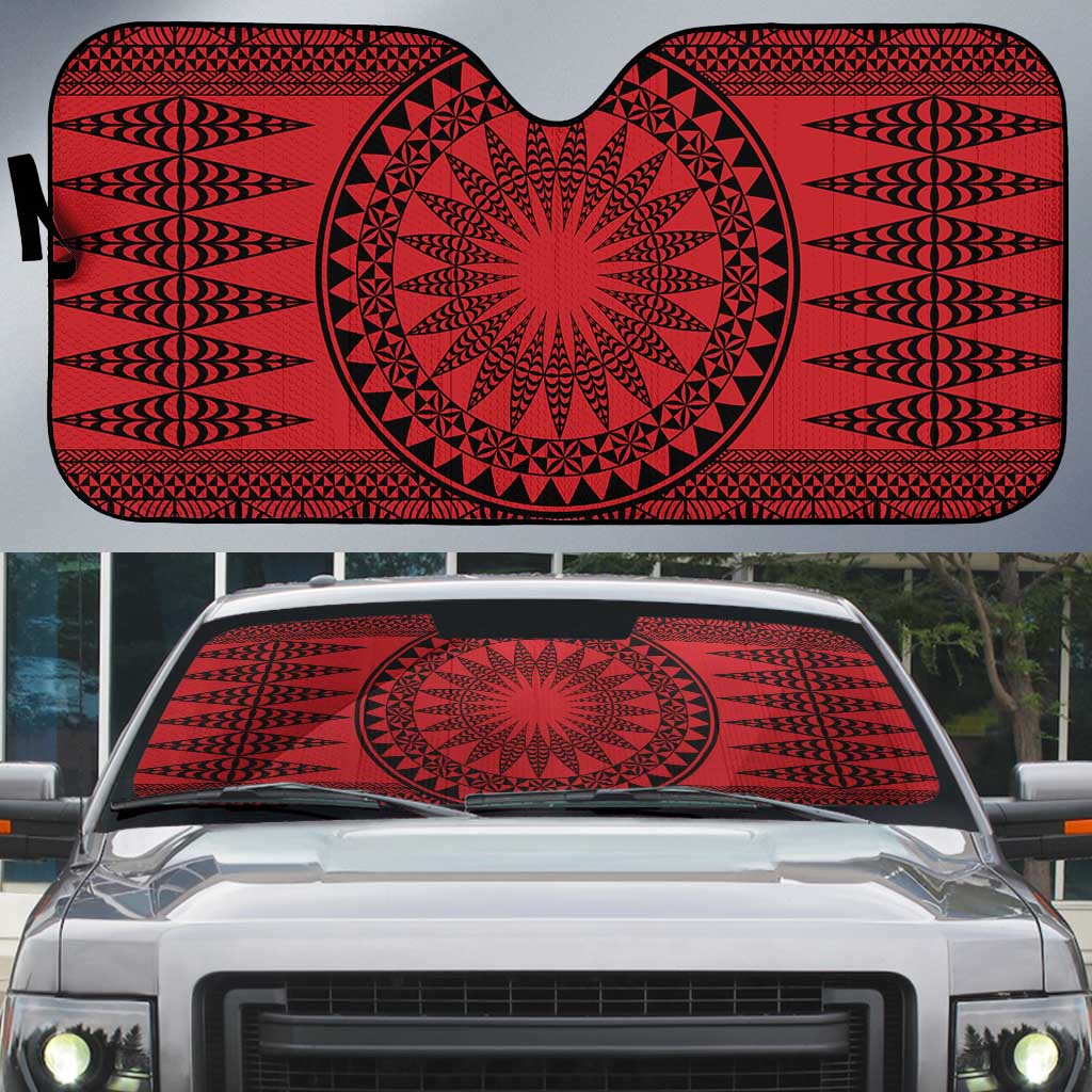 All Red Tonga Malo e lelei Auto Sun Shade Vintage Ngatu Tribal Pattern LT9 Red - Polynesian Pride