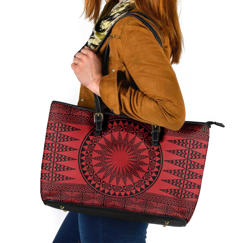 All Red Tonga Malo e lelei Leather Tote Bag Vintage Ngatu Tribal Pattern LT9 Red - Polynesian Pride