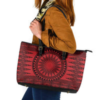 All Red Tonga Malo e lelei Leather Tote Bag Vintage Ngatu Tribal Pattern LT9 Red - Polynesian Pride