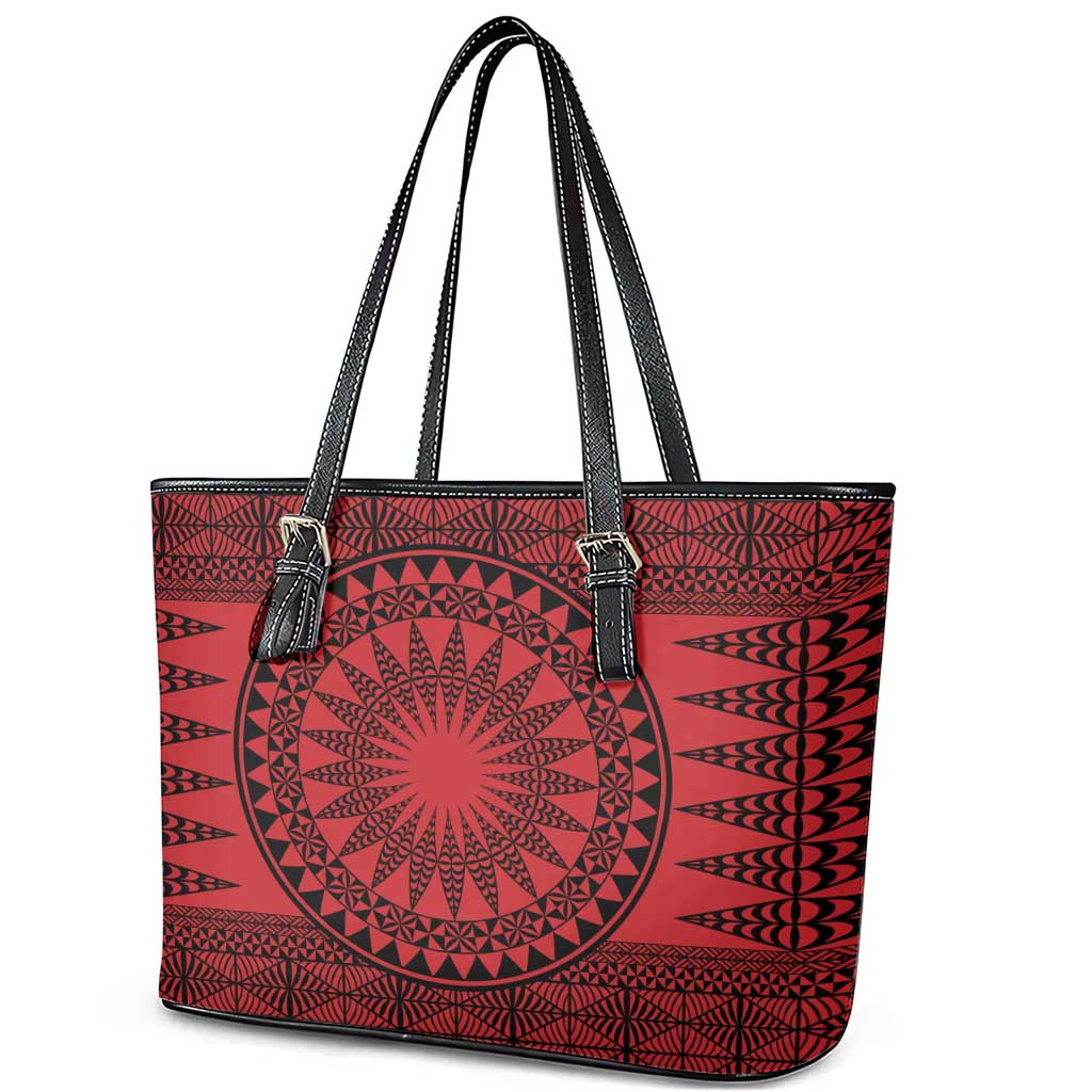 All Red Tonga Malo e lelei Leather Tote Bag Vintage Ngatu Tribal Pattern LT9 - Polynesian Pride