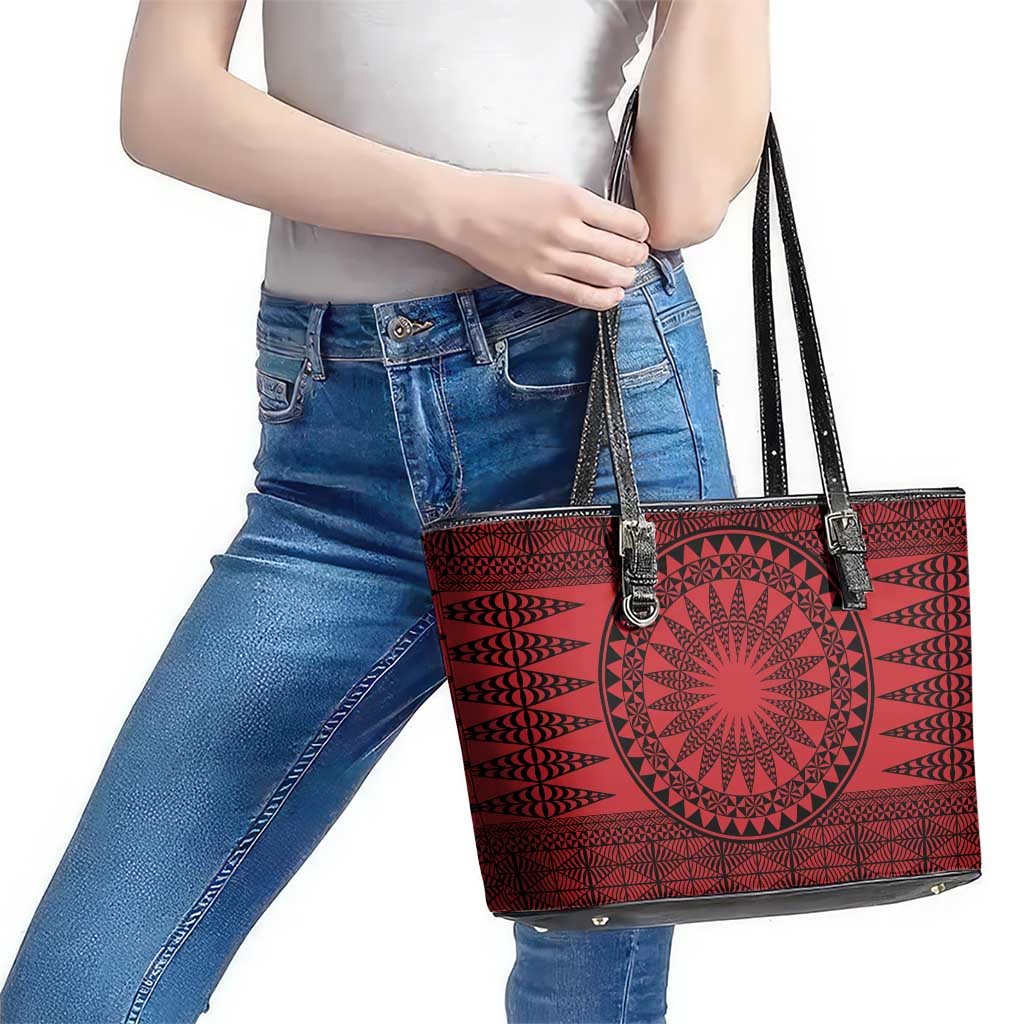 All Red Tonga Malo e lelei Leather Tote Bag Vintage Ngatu Tribal Pattern LT9 - Polynesian Pride