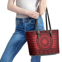 All Red Tonga Malo e lelei Leather Tote Bag Vintage Ngatu Tribal Pattern LT9 - Polynesian Pride