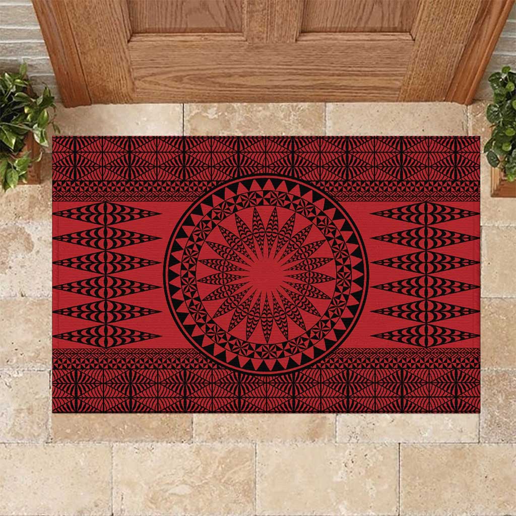 All Red Tonga Malo e lelei Rubber Doormat Vintage Ngatu Tribal Pattern LT9 Red - Polynesian Pride