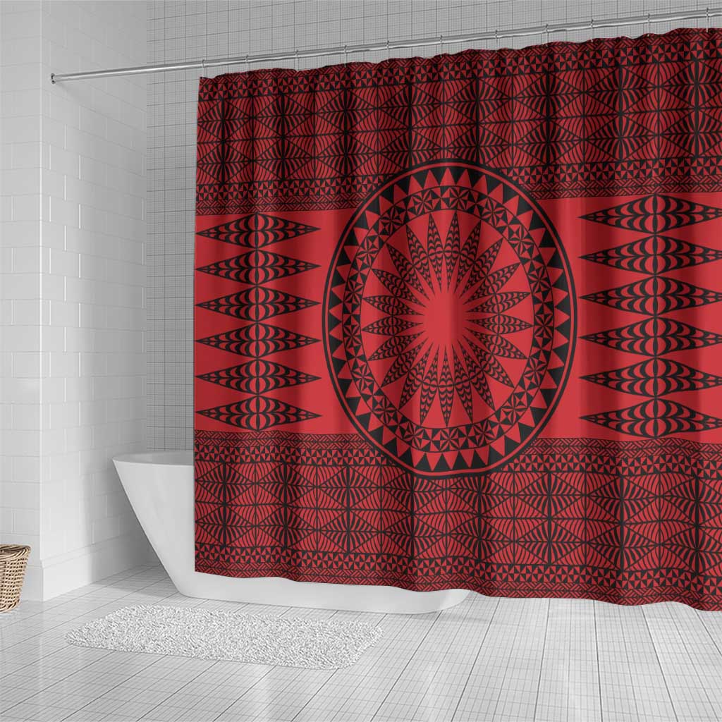 All Red Tonga Malo e lelei Shower Curtain Vintage Ngatu Tribal Pattern LT9 - Polynesian Pride