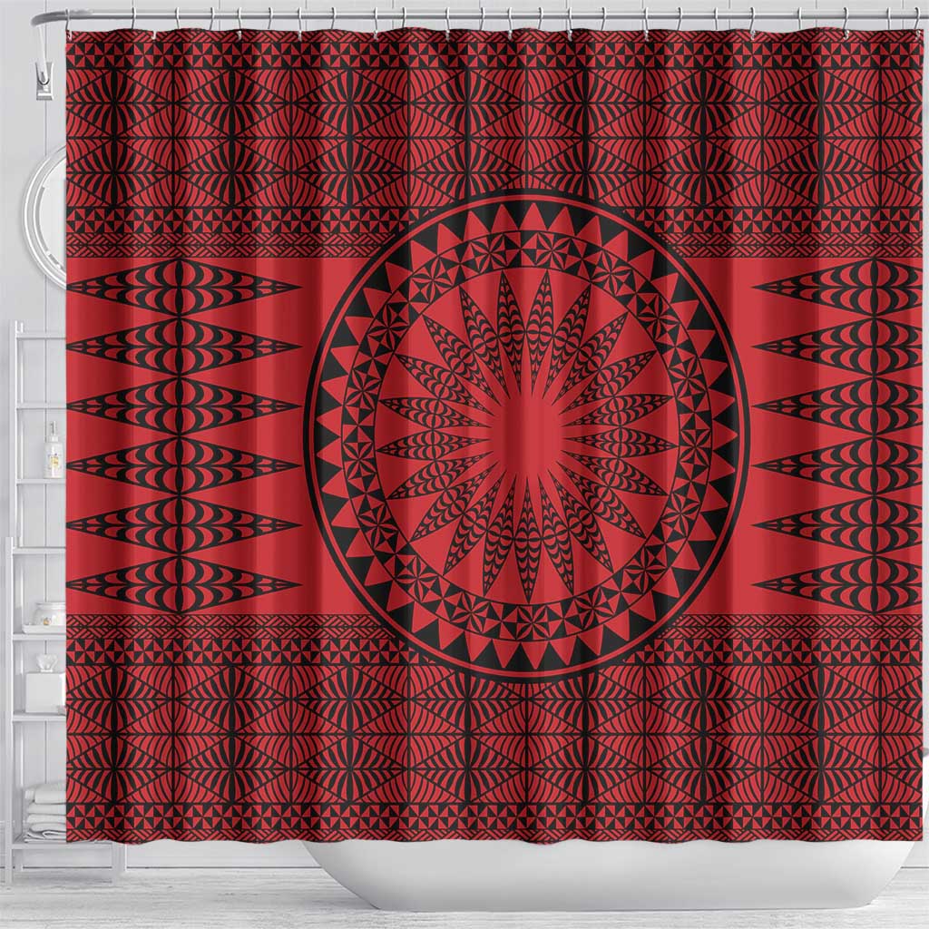 All Red Tonga Malo e lelei Shower Curtain Vintage Ngatu Tribal Pattern LT9 - Polynesian Pride