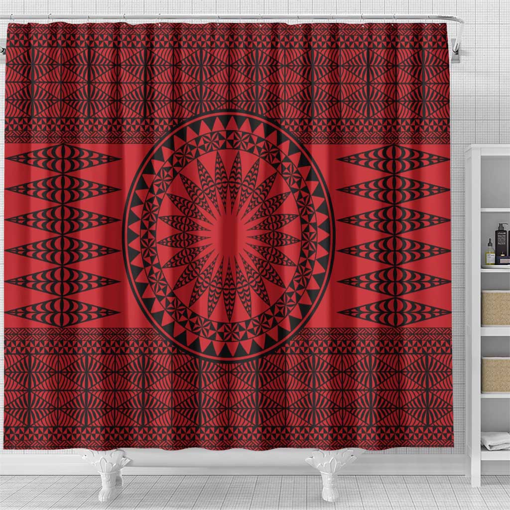 All Red Tonga Malo e lelei Shower Curtain Vintage Ngatu Tribal Pattern LT9 - Polynesian Pride