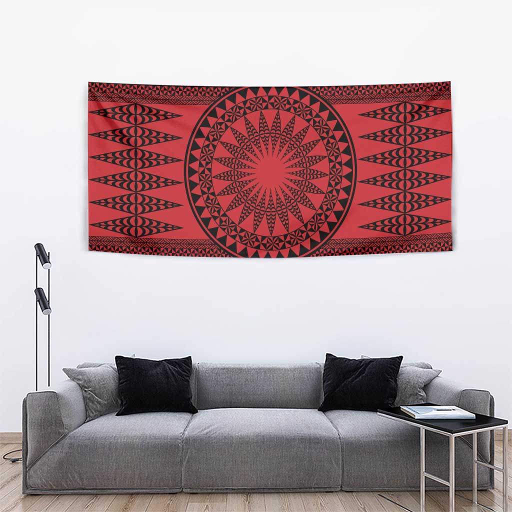 All Red Tonga Malo e lelei Tapestry Vintage Ngatu Tribal Pattern LT9 - Polynesian Pride