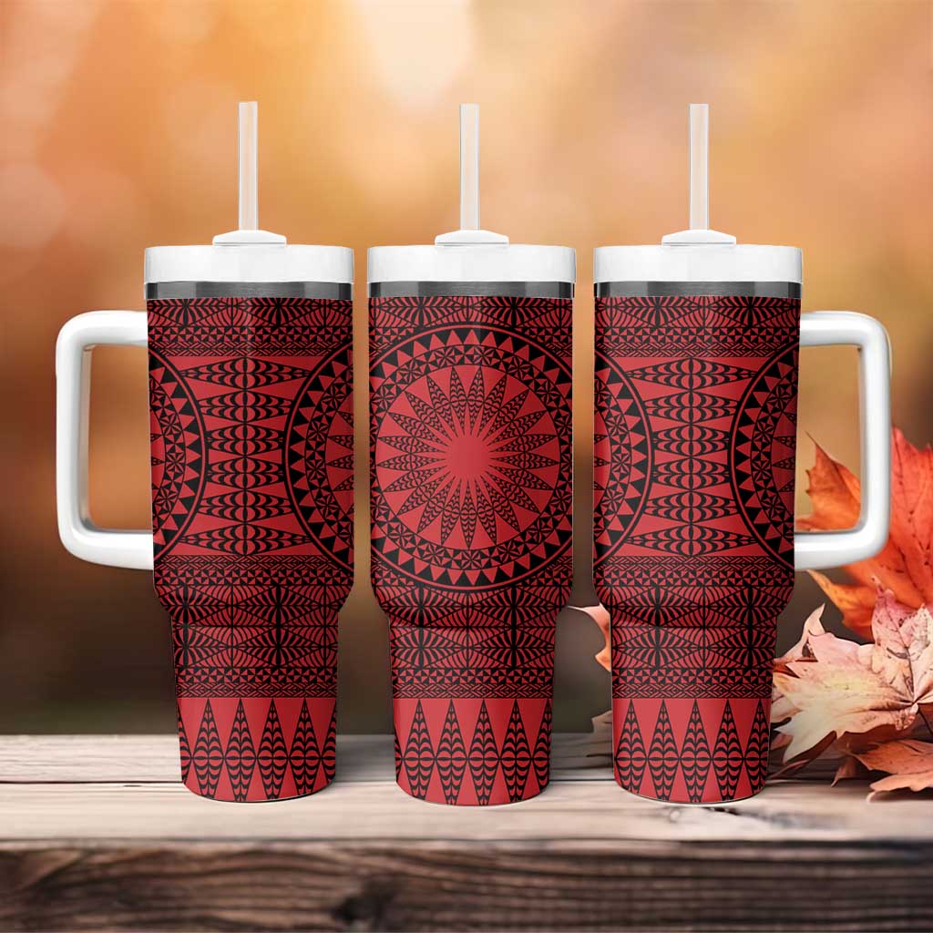 All Red Tonga Malo e lelei Tumbler With Handle Vintage Ngatu Tribal Pattern LT9 - Polynesian Pride