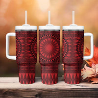 All Red Tonga Malo e lelei Tumbler With Handle Vintage Ngatu Tribal Pattern LT9 - Polynesian Pride
