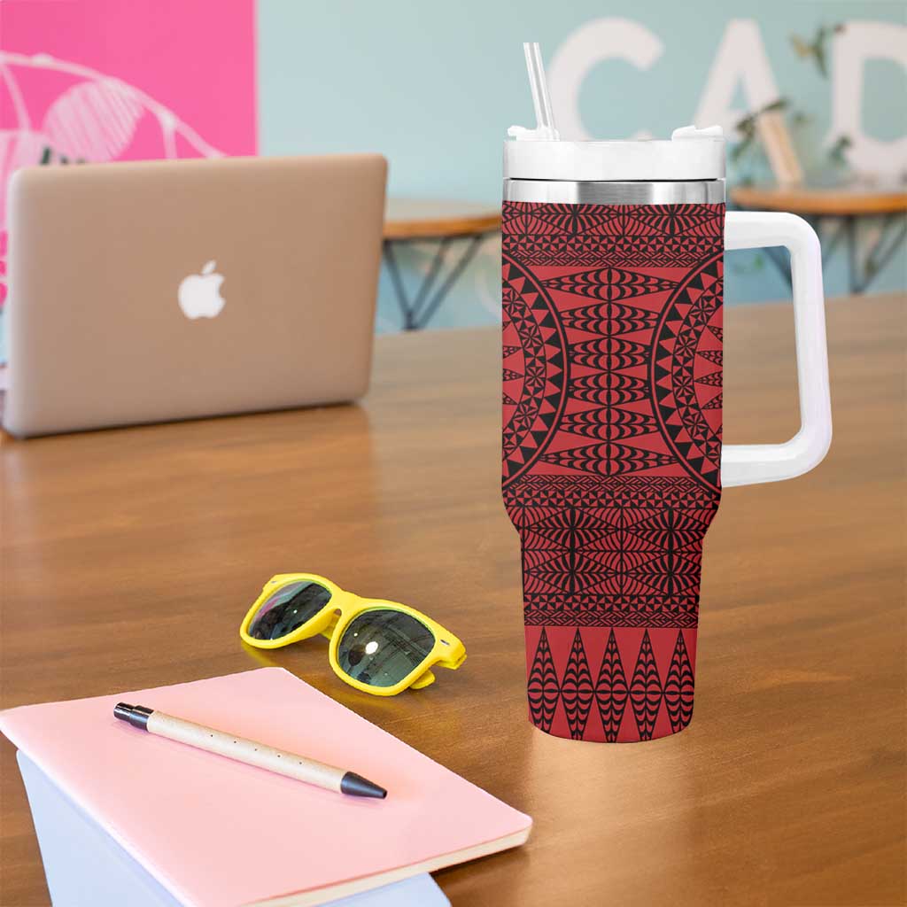 All Red Tonga Malo e lelei Tumbler With Handle Vintage Ngatu Tribal Pattern LT9 - Polynesian Pride