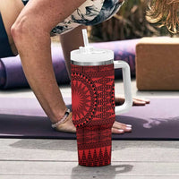 All Red Tonga Malo e lelei Tumbler With Handle Vintage Ngatu Tribal Pattern LT9 - Polynesian Pride